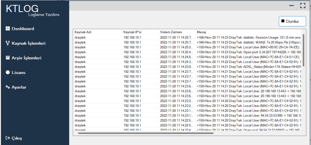 KTLOG Loglama Yazılımı